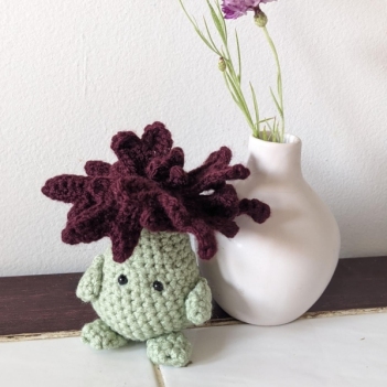 Barnabe the centaurea button flower amigurumi pattern by Cosmos.crochet.qc