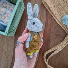 Cute bunny + customizable overalls amigurumi pattern by La Fabrique des Songes