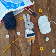 Cute bunny + customizable overalls amigurumi pattern by La Fabrique des Songes