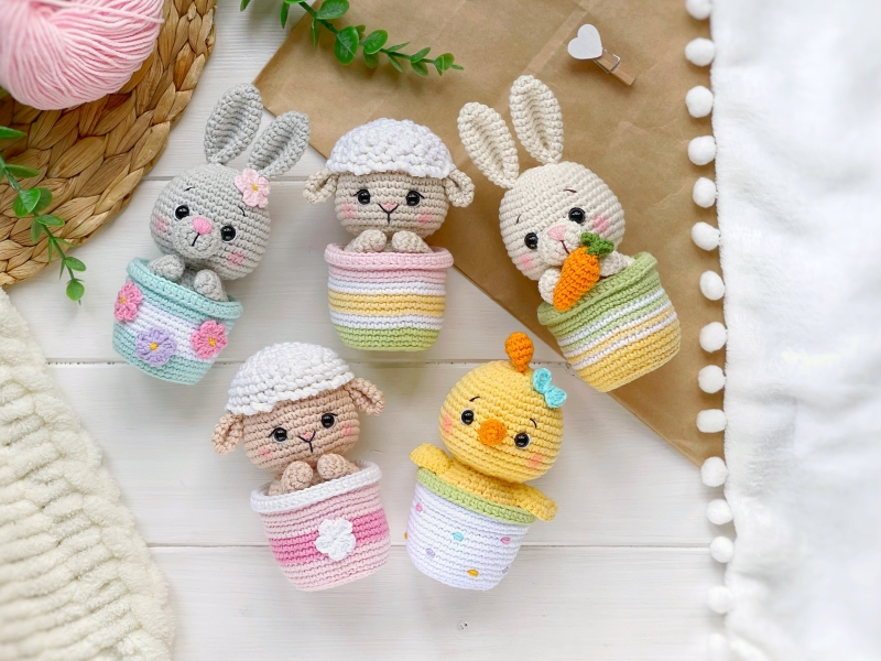 Easter friends: bunny, sheep, chick amigurumi pattern 