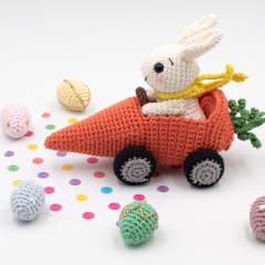 Easter bunny in carrot car amigurumi pattern by Octopus Crochet