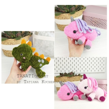 2 patterns/unicorn and dino amigurumi pattern by TANATIcrochet