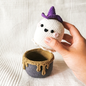 Boo the Ghost in his Cauldron amigurumi pattern by EMI Creations by Chloe