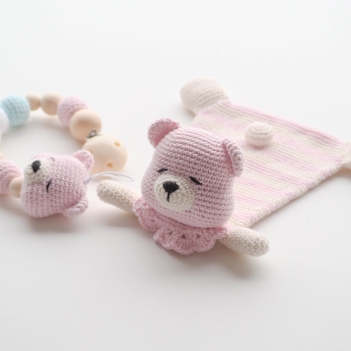Teddy Bear Lovey and Pacifier Clip amigurumi pattern by RNata