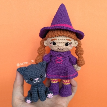 Lulu the Witch and Kip the Kitten amigurumi pattern by Audrey Lilian Crochet