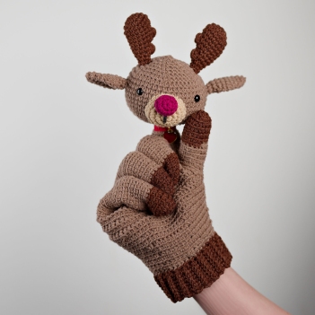 Rudolph the Reindeer Glove Puppet amigurumi pattern by StuffTheBody