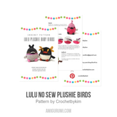LULU no sew plushie birds amigurumi pattern by Crochetbykim