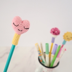 Sun, Mushroom & Heart Pencil Topper amigurumi pattern by Smiley Crochet Things