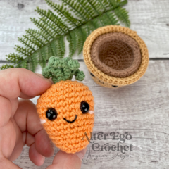 No sew Carrot and Parsnip in Pots amigurumi by Alter Ego Crochet