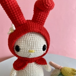 White bunny with red hood