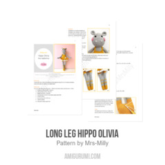 Long Leg hippo Olivia amigurumi pattern by Mrs Milly