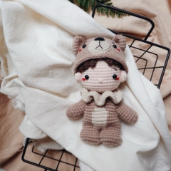 Chibi DOYL in brown bear costume amigurumi by woolly.doodly