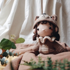 Chibi WYLO in brown bear costume amigurumi pattern by woolly.doodly