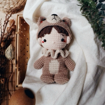 Chibi DOYL in brown bear costume amigurumi pattern by woolly.doodly