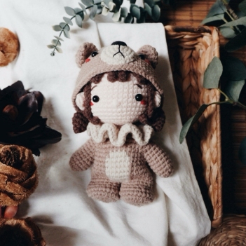 Chibi WYLO in brown bear costume amigurumi pattern by woolly.doodly