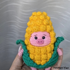 Piglet in a corn costume amigurumi pattern by VenelopaTOYS