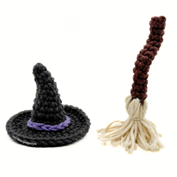 Mini Witch Hat and Broomstick amigurumi pattern by Curiouspapaya