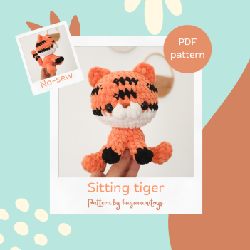 No-sew Sitting Tiger amigurumi pattern by Hugurumitoys