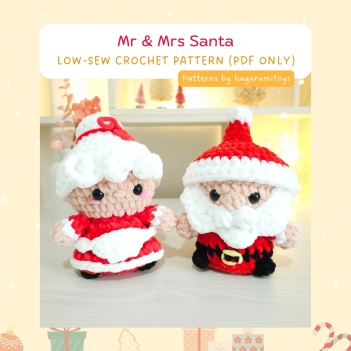  Mr & Mrs Santa Claus - Low-sew amigurumi pattern by Hugurumitoys