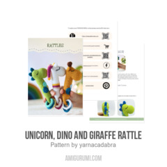 Unicorn, dino and giraffe rattle amigurumi pattern by yarnacadabra