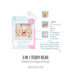 3 in 1 Teddy bear amigurumi pattern by Hugurumitoys