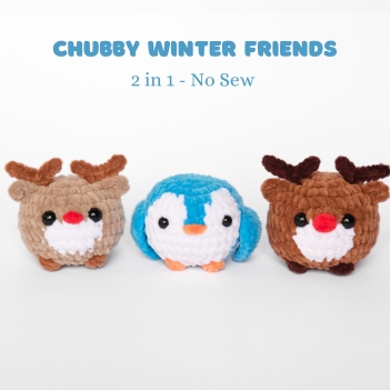 2-in-1 No Sew Chubby Winter Friends amigurumi pattern by Crochet Pattern By Nina