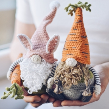 Two Easter Gnomes with a Carrot amigurumi pattern by FireflyCrochet