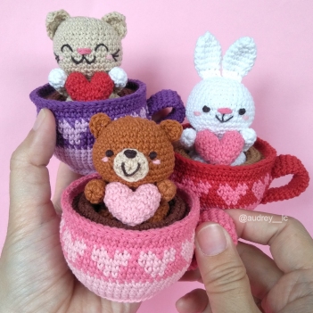 Kawaii Love Cups amigurumi pattern by Audrey Lilian Crochet