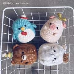 bear Choco, cat Snow, penguin Bluebell amigurumi pattern by Little Fish Crocheterie