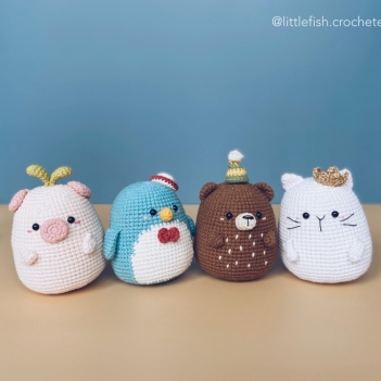 bear Choco, cat Snow, penguin Bluebell amigurumi pattern by Little Fish Crocheterie