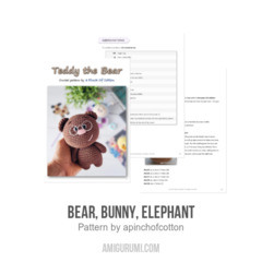 Bear, Bunny & Elephant amigurumi pattern by apinchofcotton