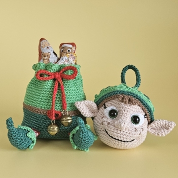 Gift bag elf with Xmas tree ball amigurumi pattern by SaphirhaseDesign