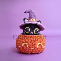 Peek-a-boo Pumpkin Cat amigurumi by Chibiscraft