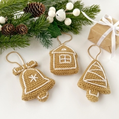 Christmas gingerbread ornaments set amigurumi pattern by AmiGuide