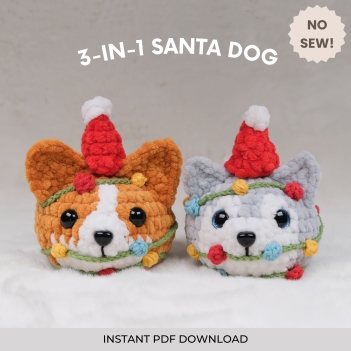 3-in-1 Santa Dog, NO SEW amigurumi pattern by Crochet Pattern By Nina
