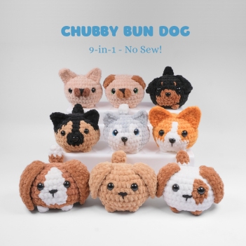 9-in-1 Chubby Bun Dog, NO SEW amigurumi pattern by Crochet Pattern By Nina
