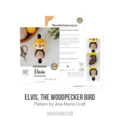 Elvis, the Woodpecker Bird amigurumi pattern by Ana Maria Craft