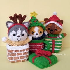 Surprise Christmas Puppies amigurumi pattern by Audrey Lilian Crochet