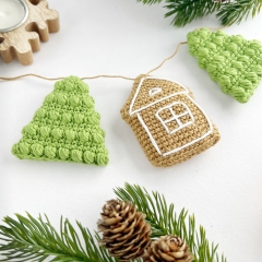 Christmas garland with house & tree amigurumi pattern by AmiGuide