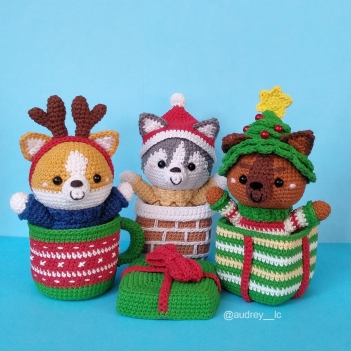 Surprise Christmas Puppies amigurumi pattern by Audrey Lilian Crochet