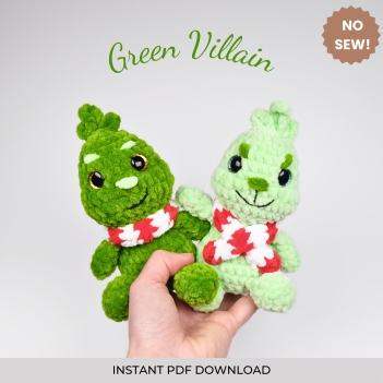 No-Sew Green Villain amigurumi pattern by Crochet Pattern By Nina