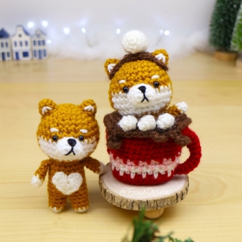 Shiba in Hot Cocoa w/ Marshmallows amigurumi pattern by Emi Kanesada (Enna Design)