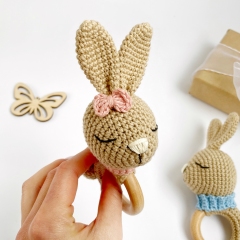 Bunny baby rattle amigurumi pattern by AmiGuide