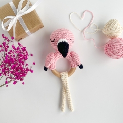 Flamingo baby rattle amigurumi pattern by AmiGuide