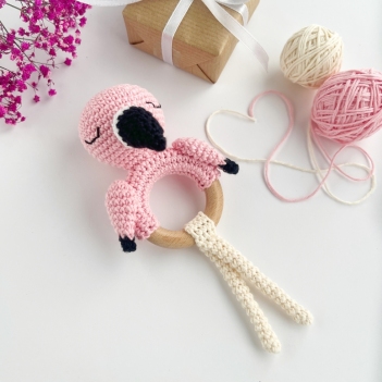 Flamingo baby rattle amigurumi pattern by AmiGuide