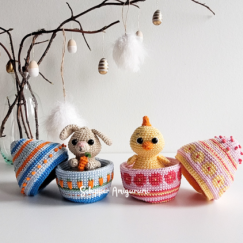 Easter eggs with chick and bunny