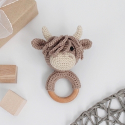 Highland cow baby rattle