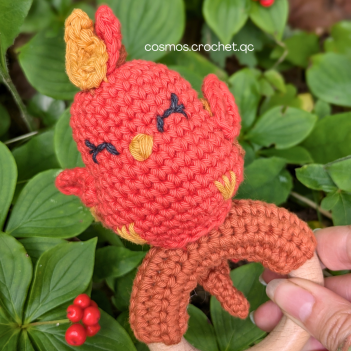 Felix the phoenix rattle amigurumi pattern by Cosmos.crochet.qc