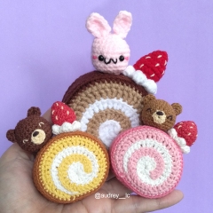 Bunny Bear Roll Cake amigurumi pattern by Audrey Lilian Crochet
