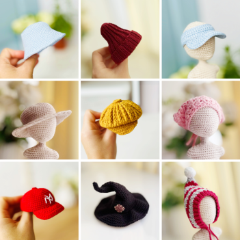 Hat bundle 9 in 1 amigurumi pattern by Fluffy Tummy